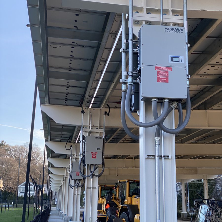 Inverters under a commercial solar carport